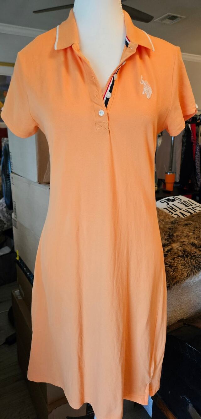 Super Cute U.S. Polo Assn Tangerine Cotton Spandex Polo Dress Size Small H82